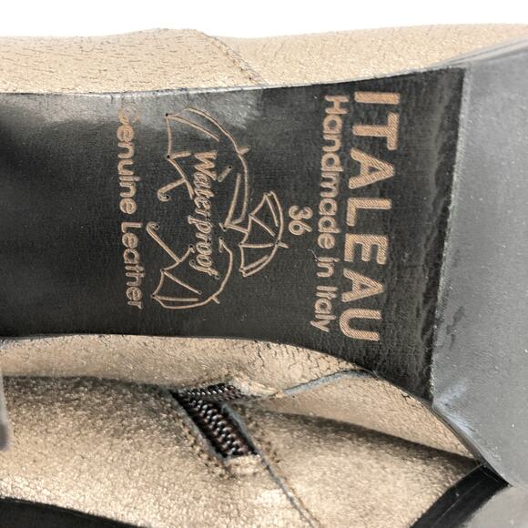 Italeau Marisa Booties EU 36 US 5.5 Gold Leather Waterproof Block Heel NWOB - Picture 10 of 10